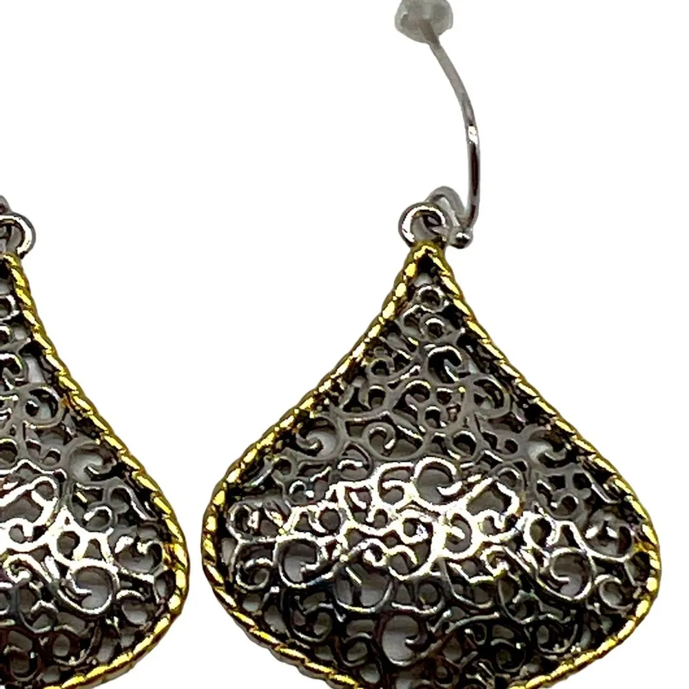 NEW REAL SIMPLE drop dangle open mesh pattern gold and silver fashion ea… - Image 6