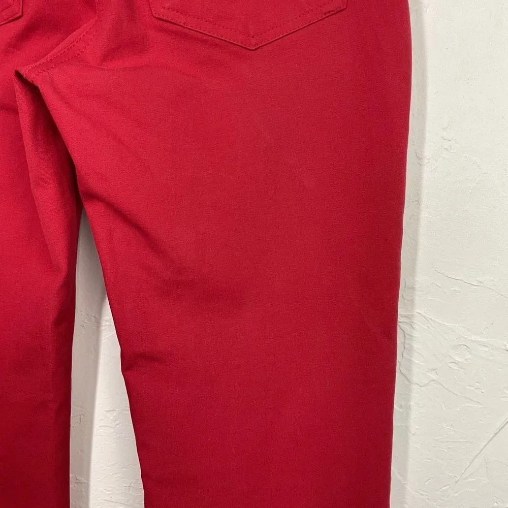 Escada Red Straight Leg Pants Stretchy Jeans 4 - Image 6