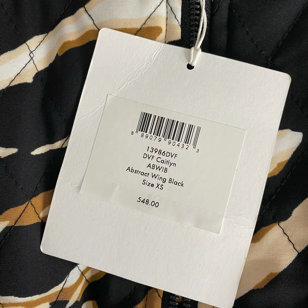 Diane von Furstenberg Caitlyn Quilted Silk Cady Bomber Abstract Black Jacket-XS - Image 2