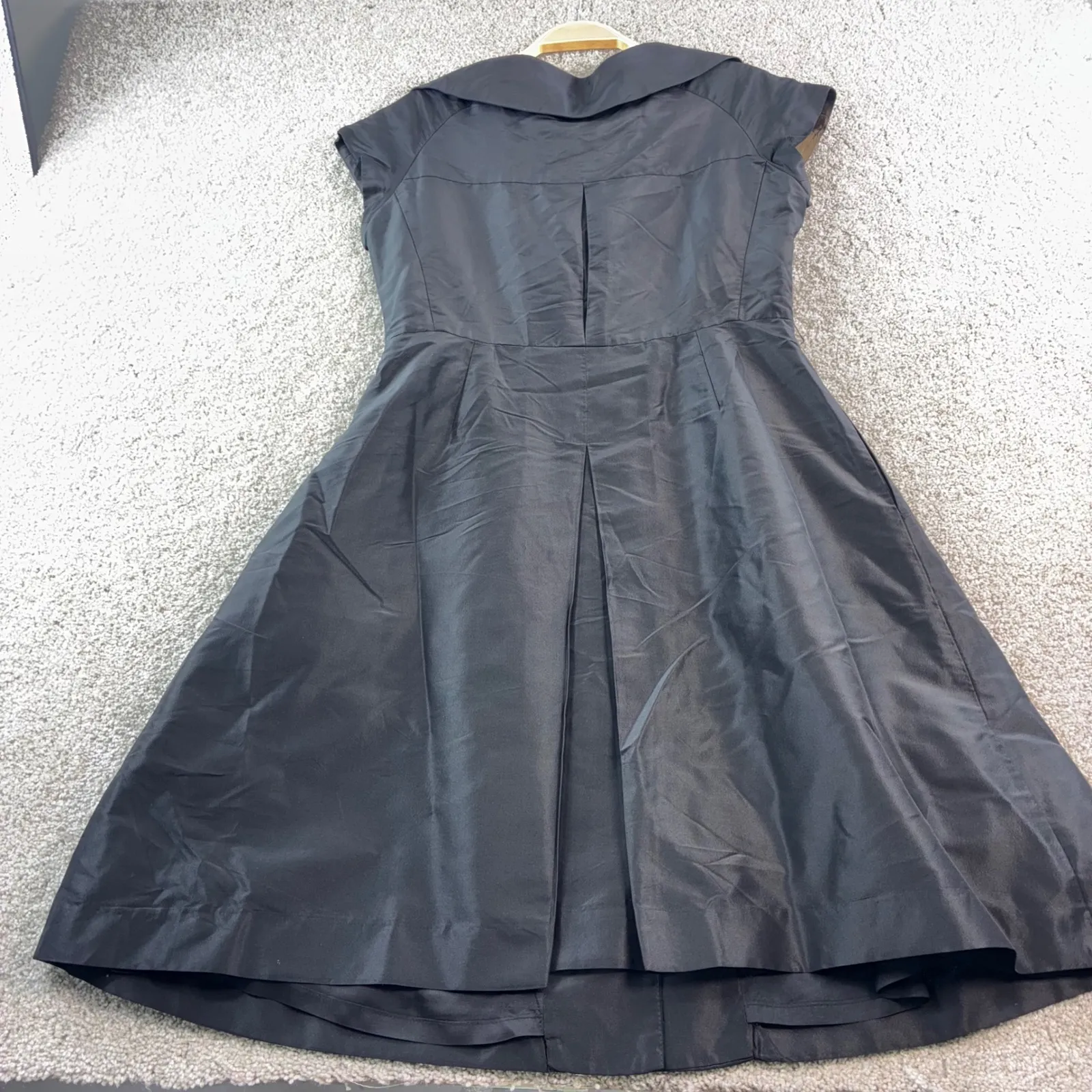 Ricki Freeman for Teri John Womens 10 Black Silk Button Front Fit Flare Dress - Image 9