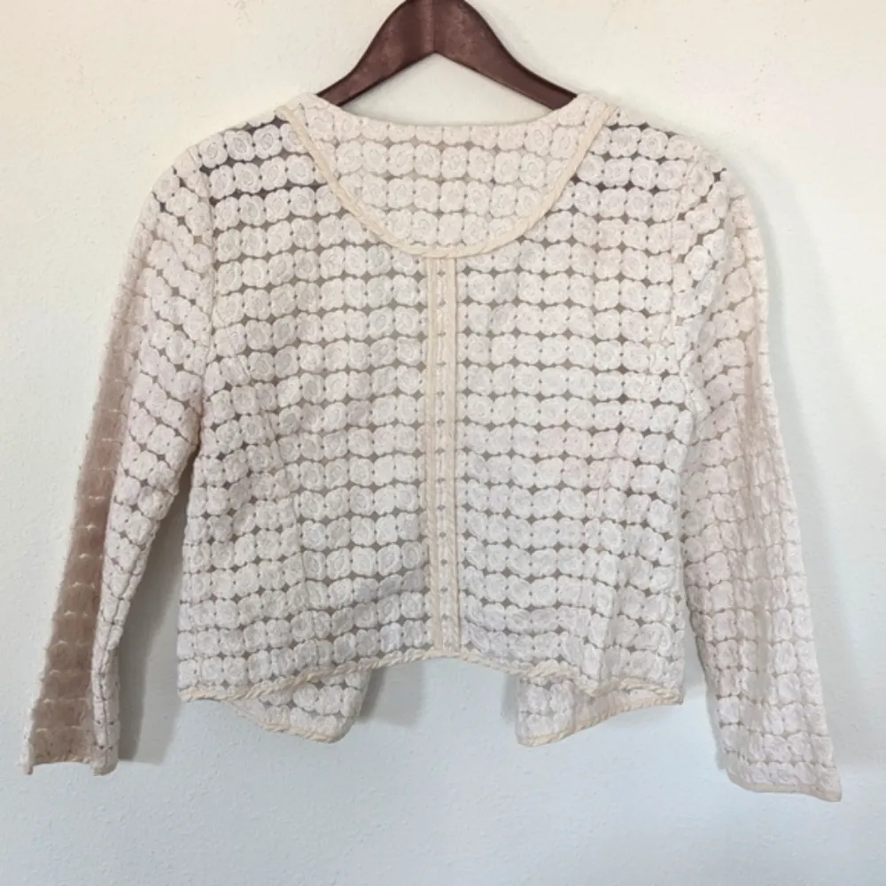 Elevenses‎ Anthropologie White Cream Off-White Open Blazer Floral Women's Small - Image 4