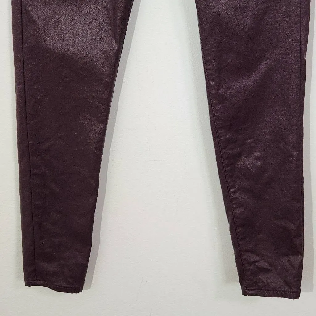 Express Oxblood Skinny High Rise Pants Size 2 Waxed Burgundy Jeans - Image 3