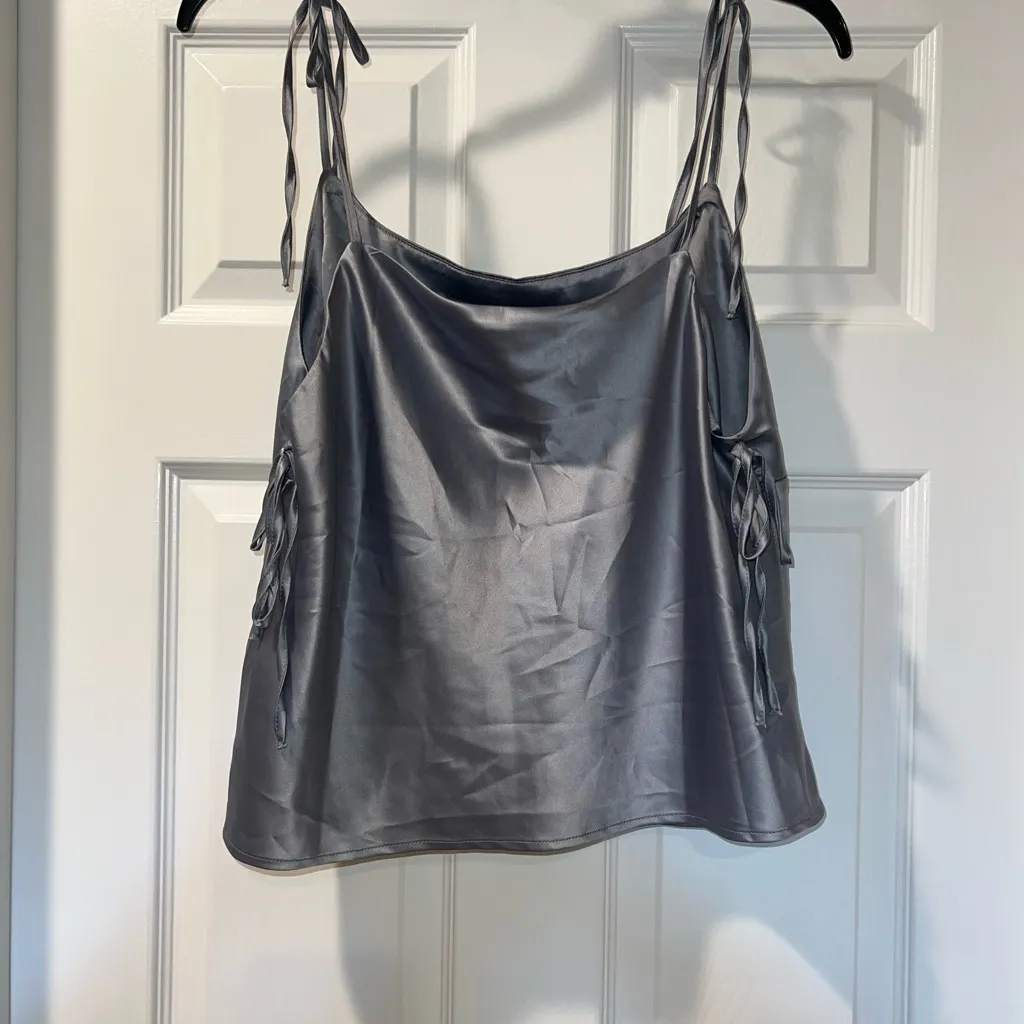 Topshop Blue/ Gray Satin Cami Top - Image 2