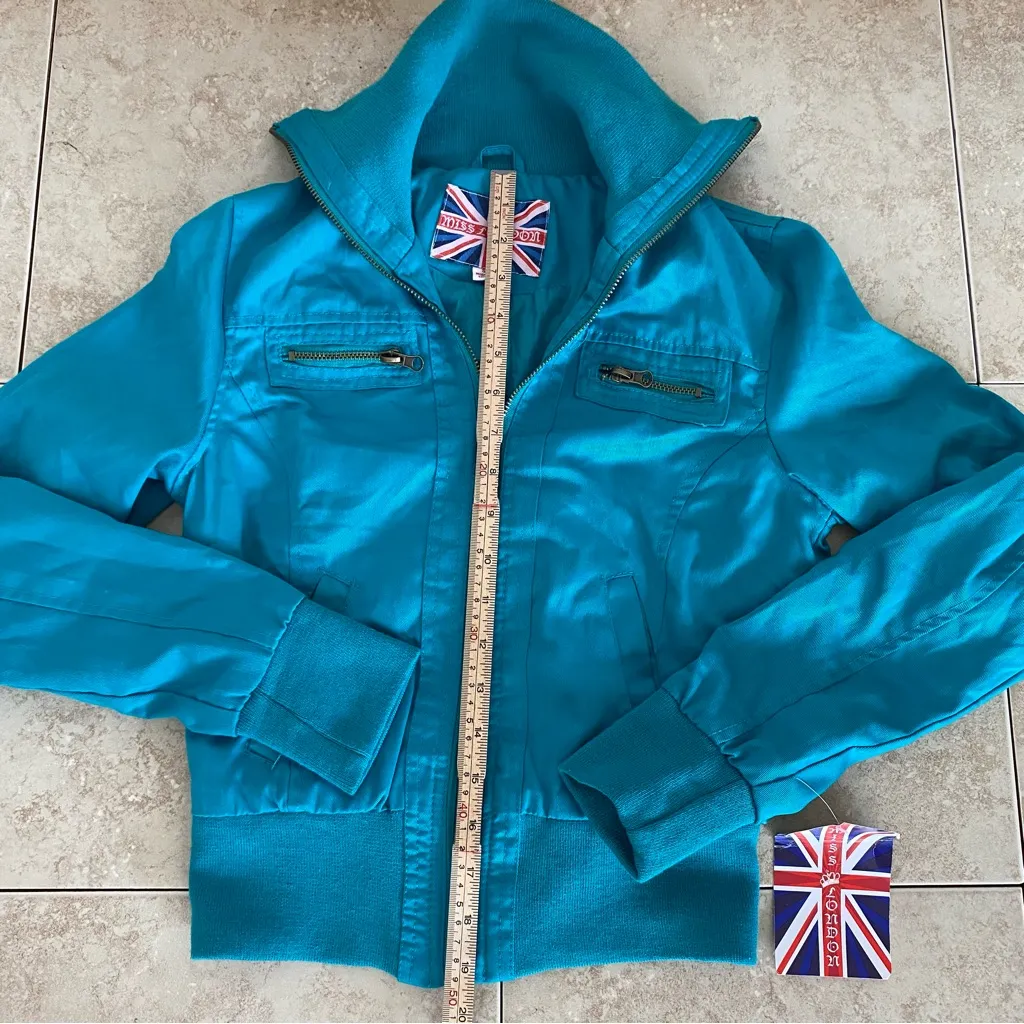 MISS LONDON Women's Zip Front Denim Style Lightweight Teal Jacket Size Small - Image 8