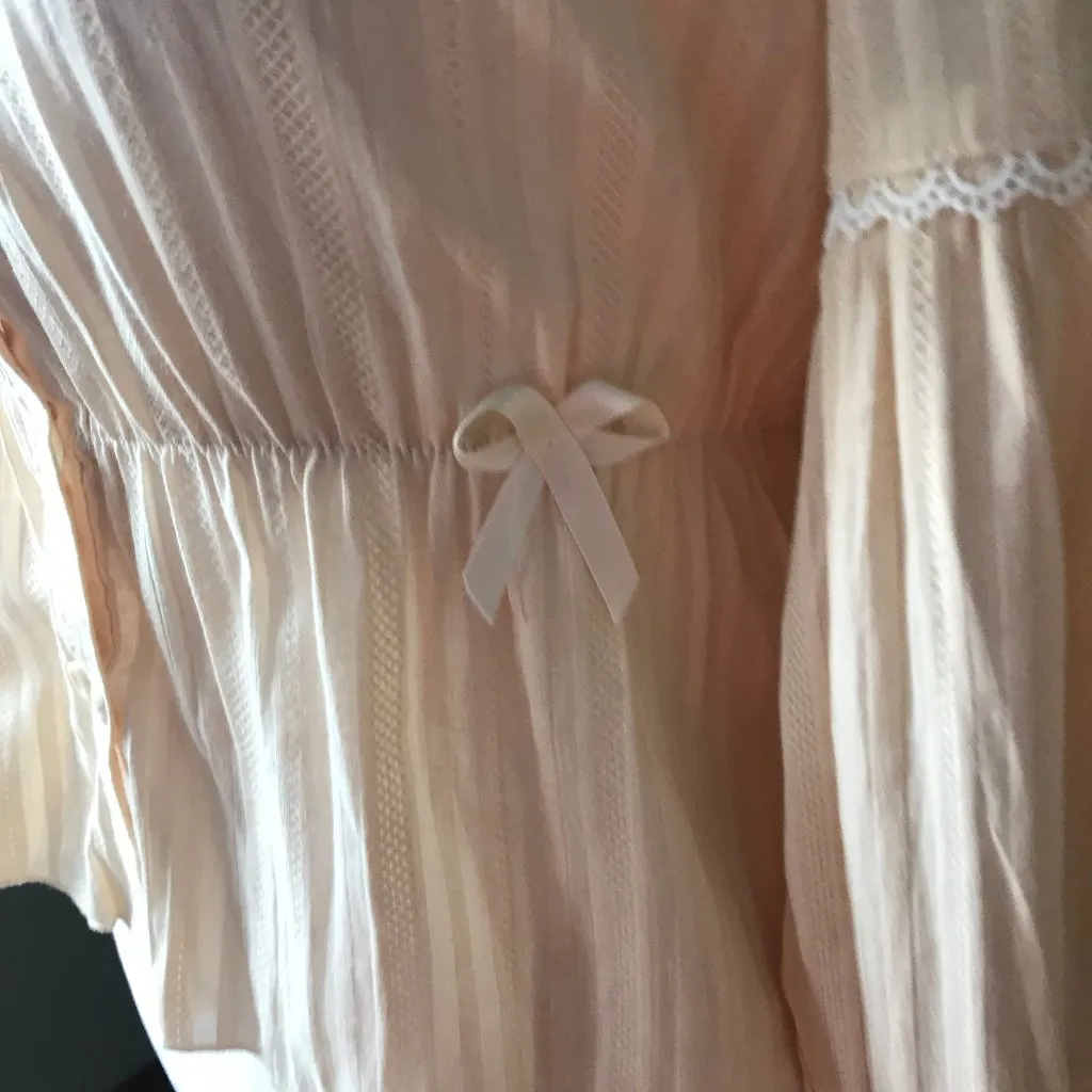 Victorian Gothic Lolita Tea Stain Balloon Sleeve Round Collar Shirt Top M Tan Size M - Image 3