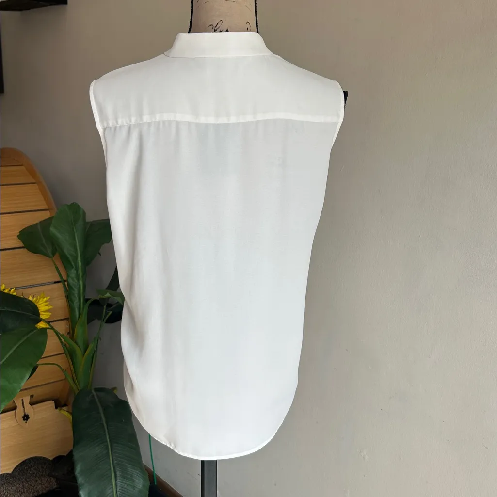 Ming Wang Sleeveless Button Down White Blouse Size Large - Image 7