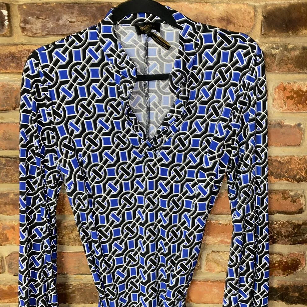 Laundry by Design Blue Black Geometric Mini Dress Women's Size Small - Image 2