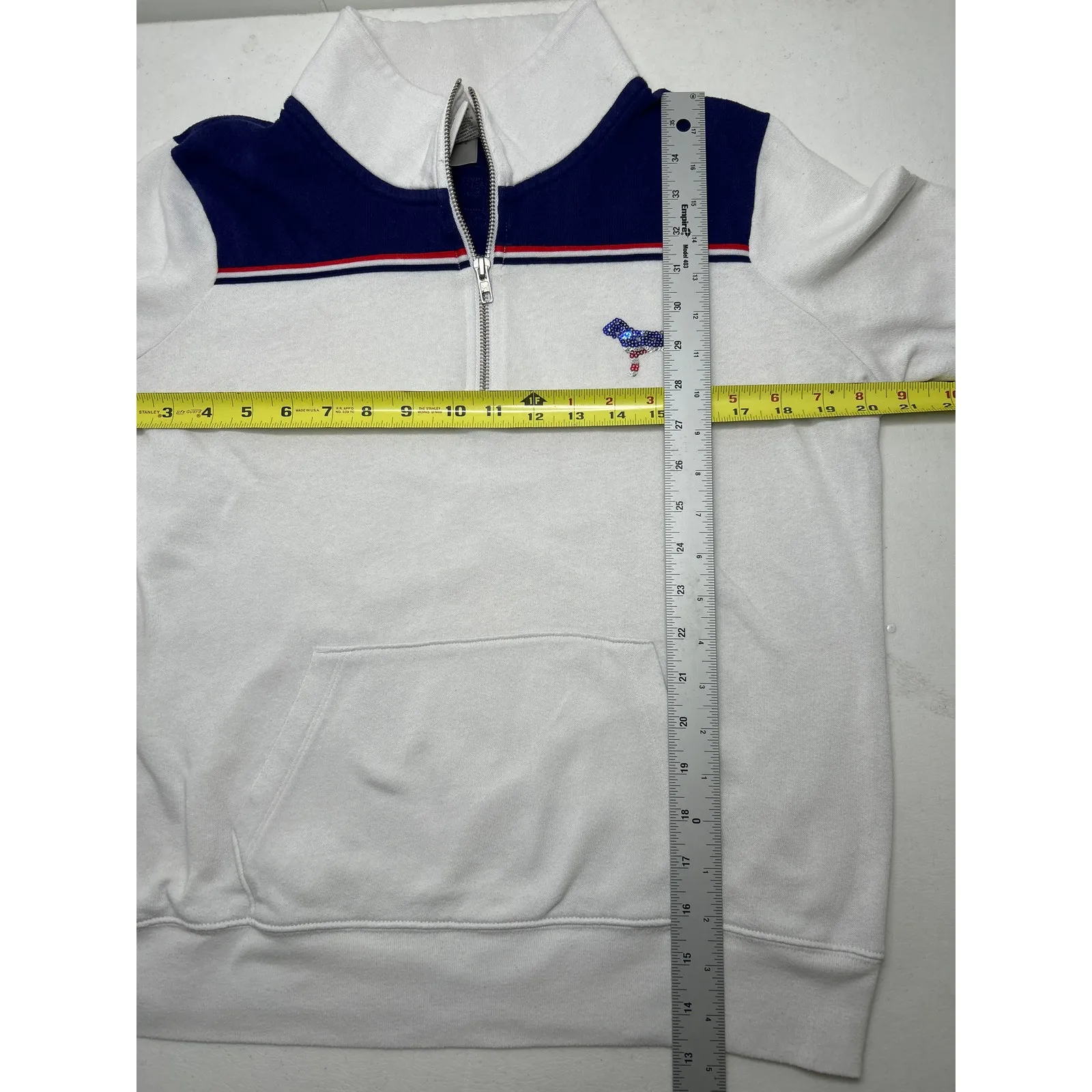VICTORIA'S SECRET PINK S AMERICANA PATRIOTIC STAR FLAG BLING HALF ZIP SWEATSHIRT White - Image 4