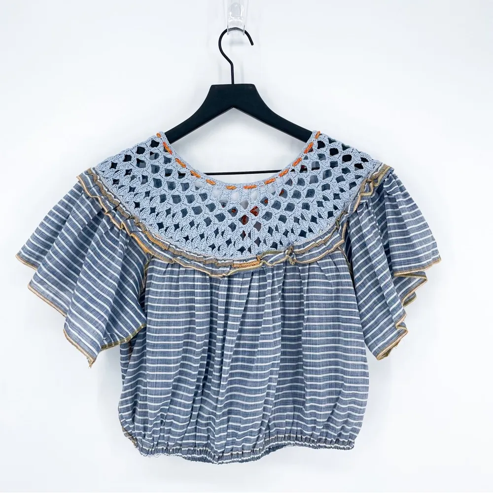 Free People Allora Striped Crochet Top in Summer Navy Combo XS - Image 6