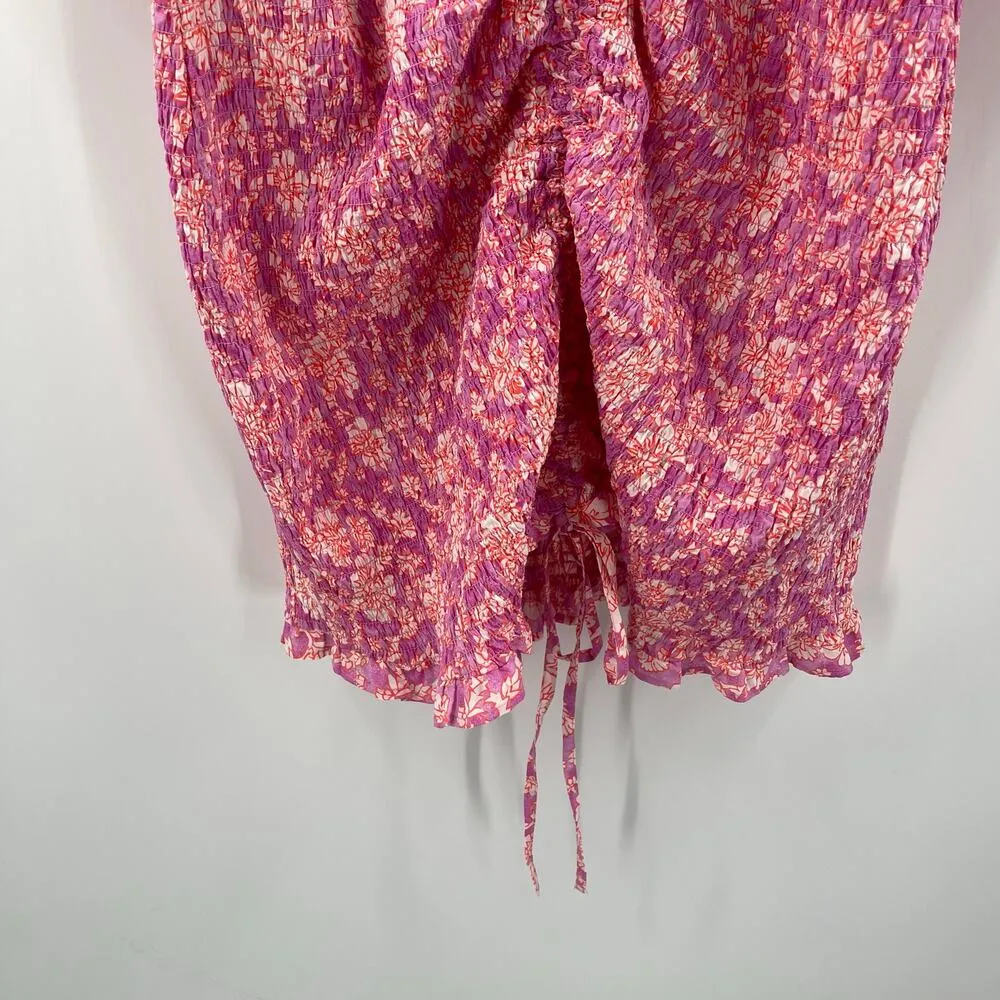 ASOS x NEW LOOK Dress Size 6 Smocked Floral Ruched Pink Orange Mini Sweetheart - Image 10