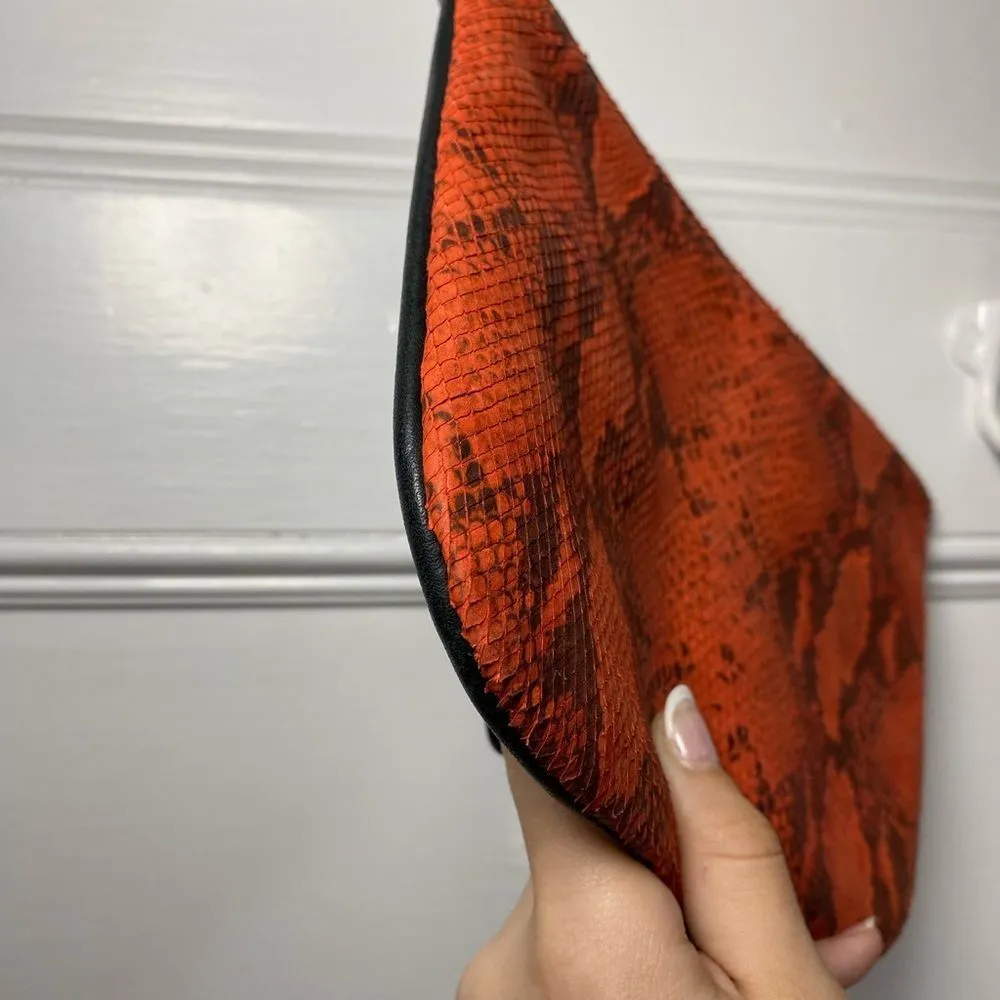 & Other Stories NEW Leather Snakeskin Small Zipper Wristlet Pouch Orange/Black - Image 7