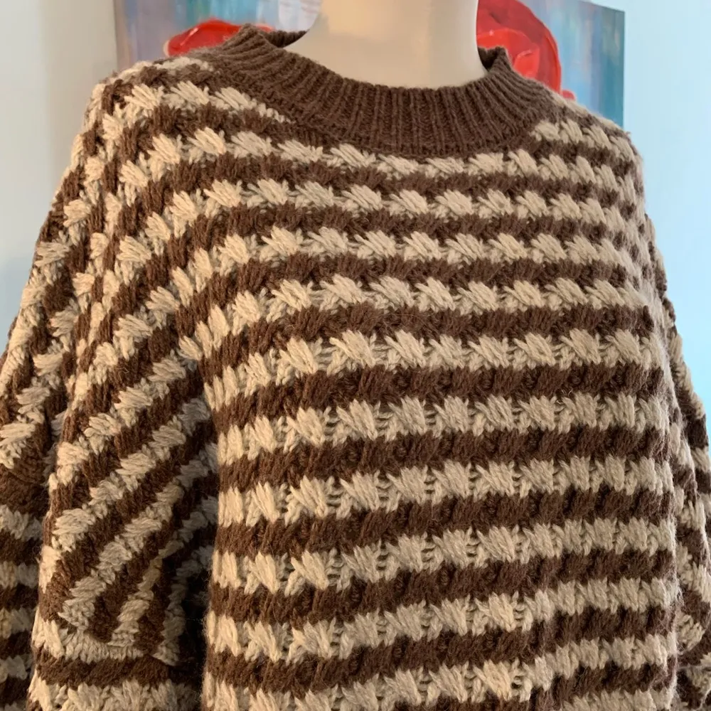 ZARA Oversized Chunky Bulky Sweater Top Striped 33% Wool Blend Size M Medium EUC - Image 2