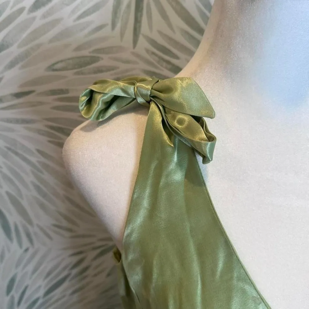 Vintage Studio Y‎ Green V-Neck Sequin Cocktail Midi Dress Size 11 - Image 6