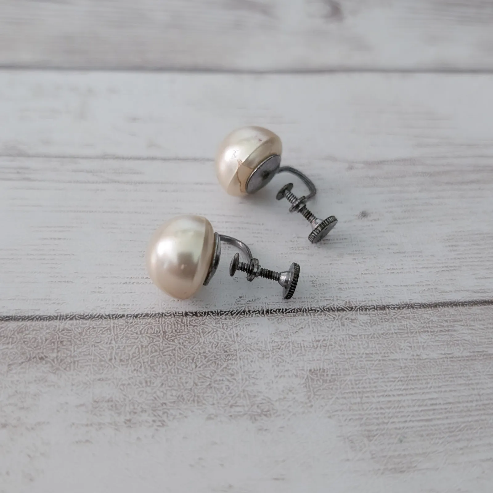 Vintage Screw On Earrings Domed Faux Pearl - Image 8