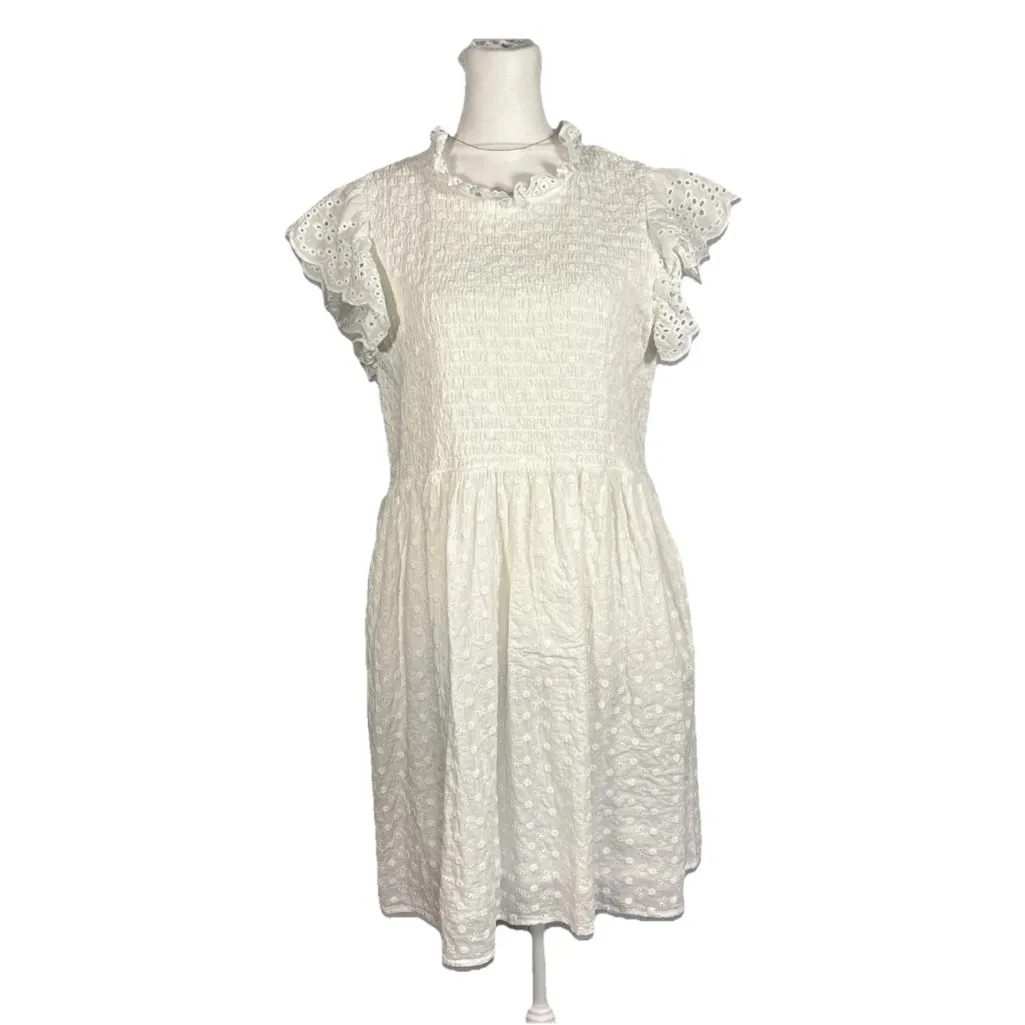 Time and Tru Womens Ruffle Eyelet Dress with Flutter Sleeves Vivid White Size XL - Image 3