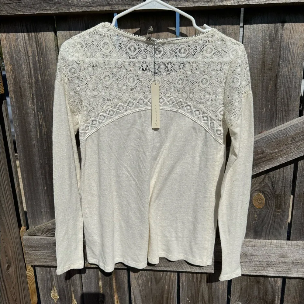 LC Lauren Conrad Cream Lace Long Sleeve Top Blouse XS - Image 5