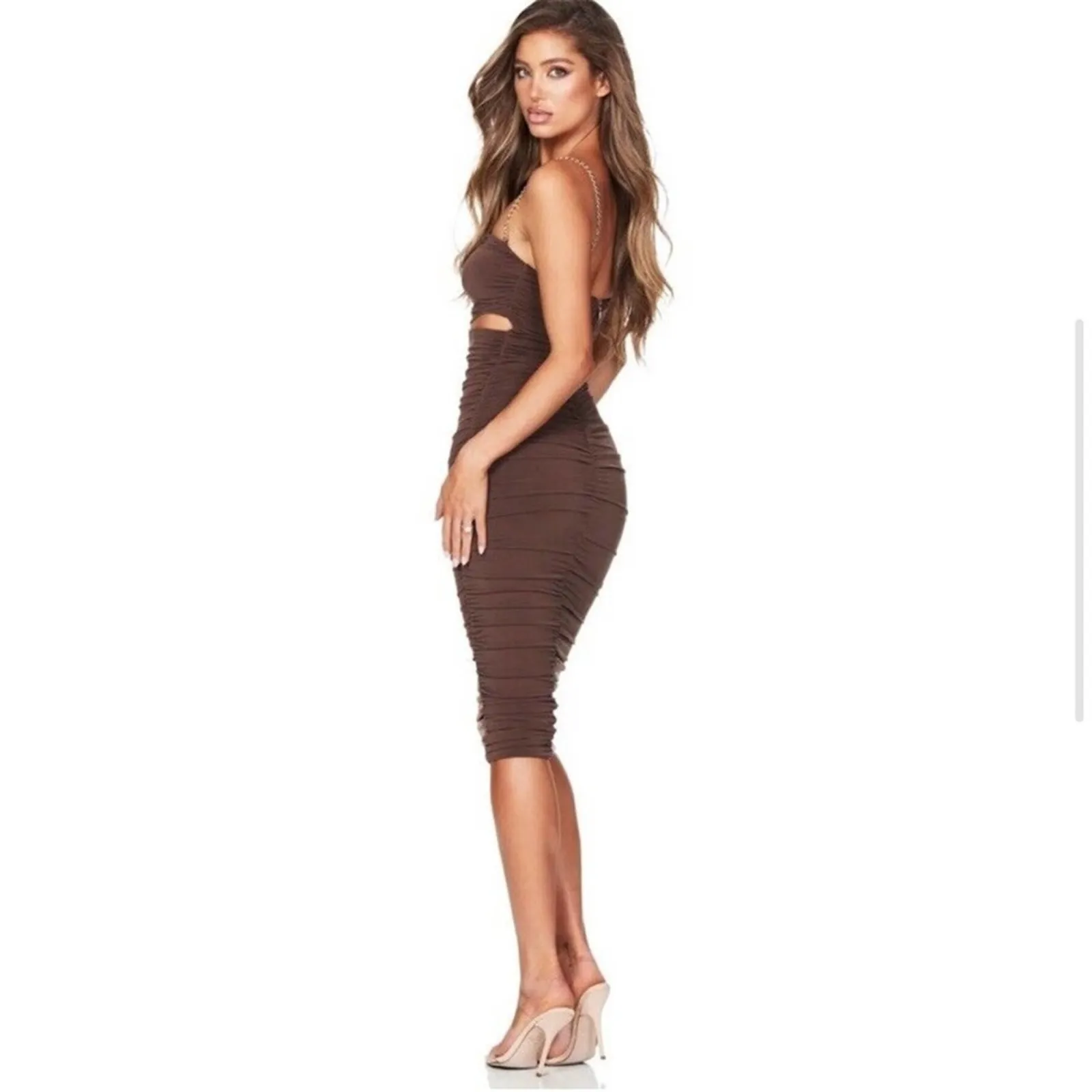 Revolve Nookie Tia Midi Cut Out Chain Strap Dress in Mocha Brown Size M NEW - Image 2