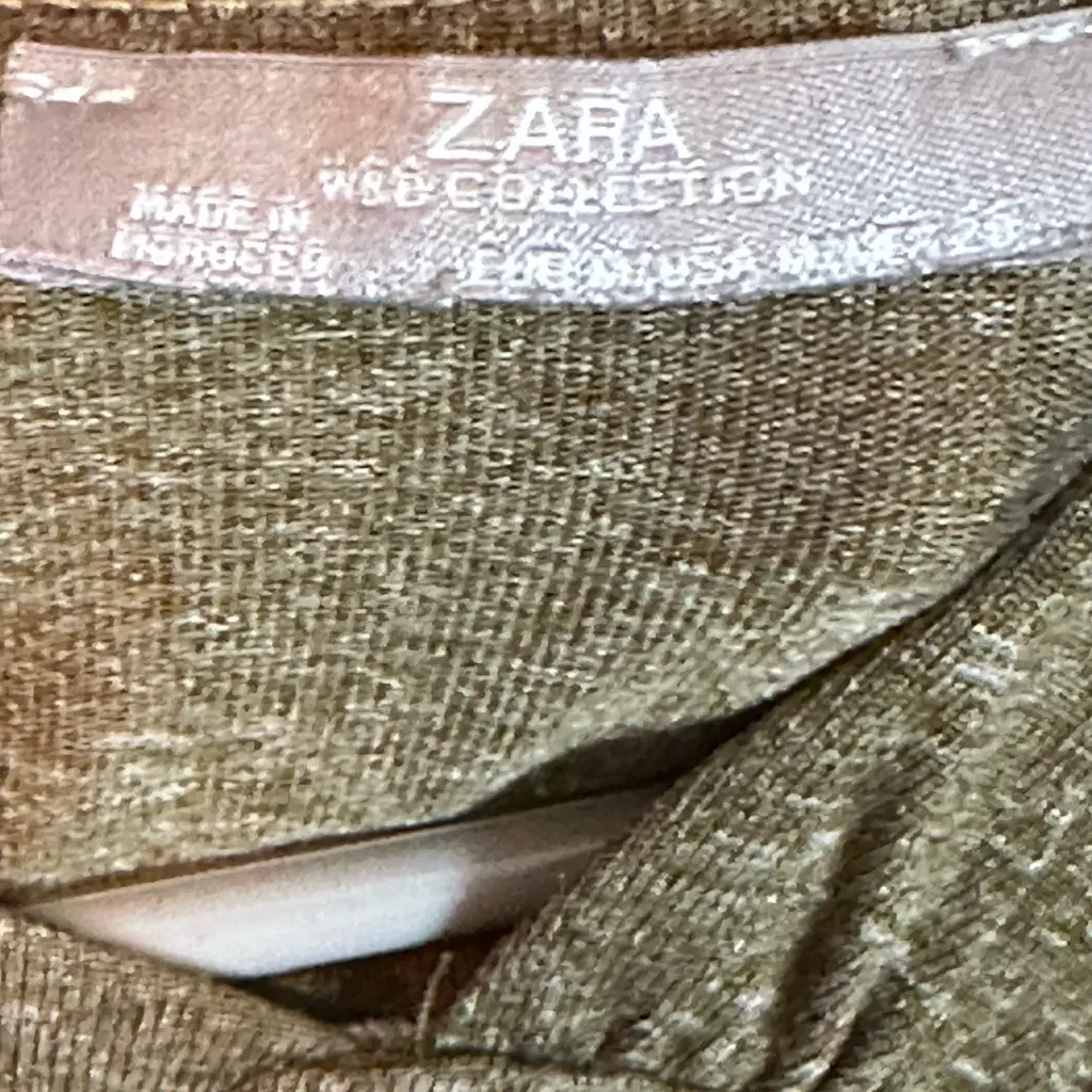 ZARA Women Olive Green Ruched Asymmetrical Neck Sleeveless Midi Dress Size M - Image 4