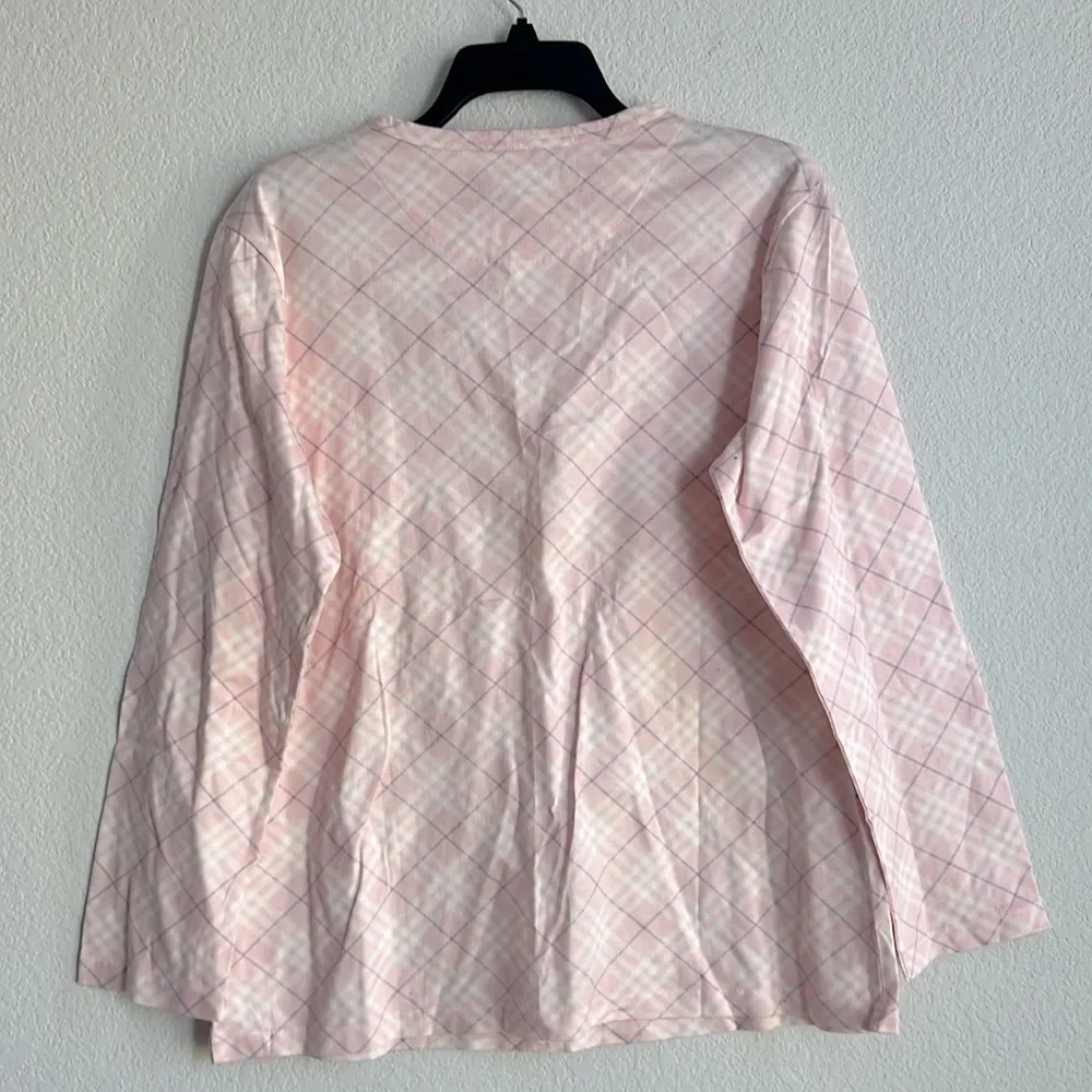 Burberry Pink Plaid Long Sleeve Pajama Set, NWT, Size L - Image 5