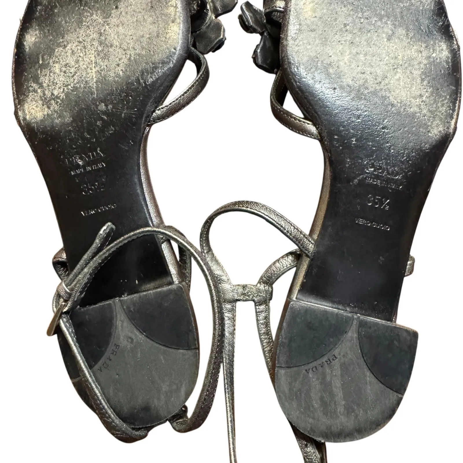 Prada Sandals Womens Size 35.5 Silver Strappy Jeweled Flower Ankle‎ Strap Italy - Image 11