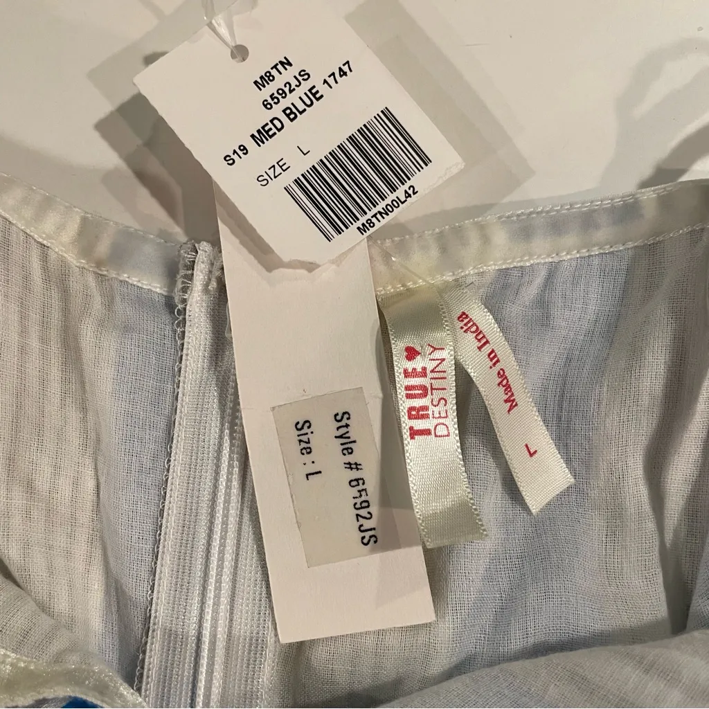 True Destiny Jumpsuit Women L Wide Leg Romper Twist Top White Turquoise Pockets - Image 7