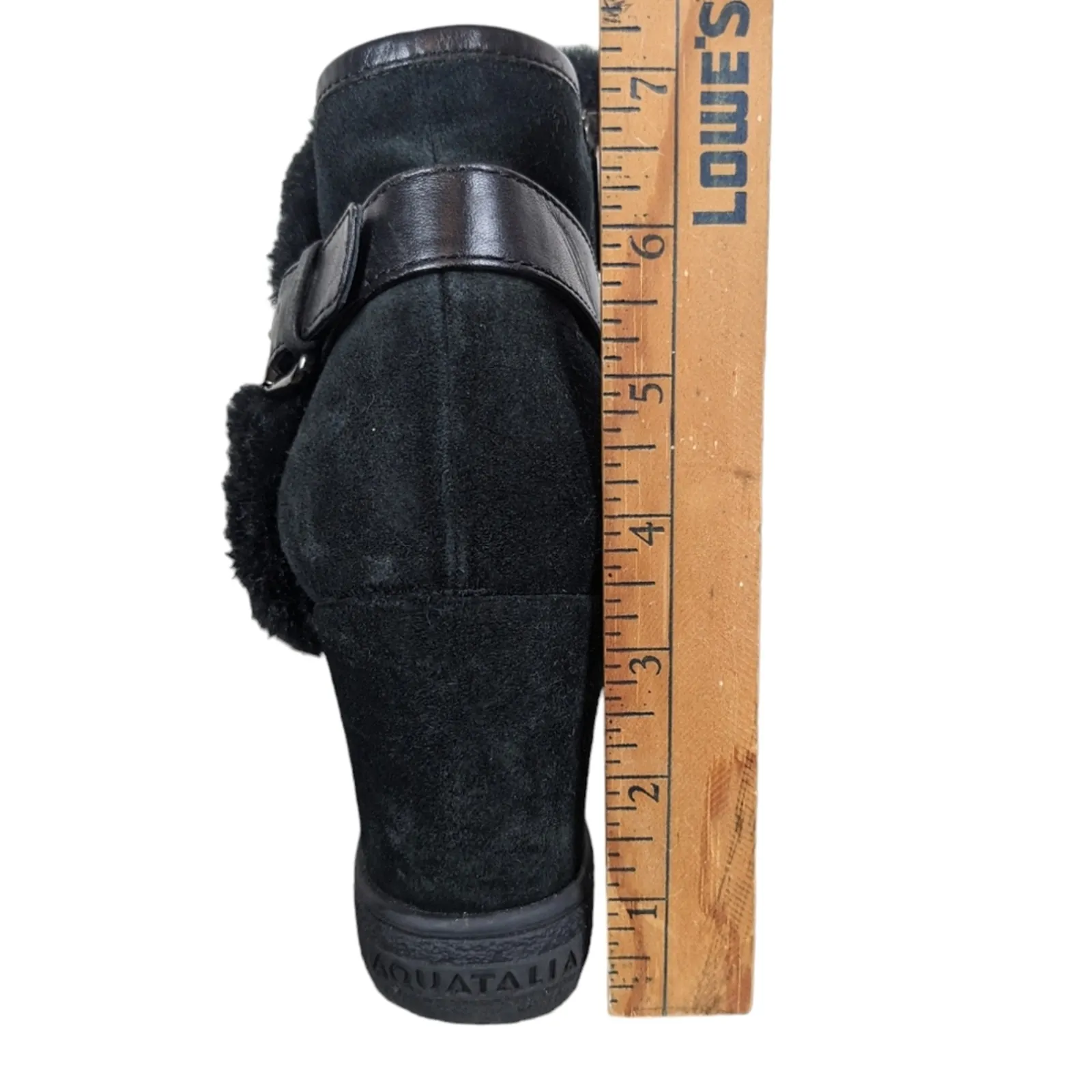 Aquatalia Cameron Ankle Boots Black Faux-Fur-Trimmed Suede Wedge 10.5 - Image 12