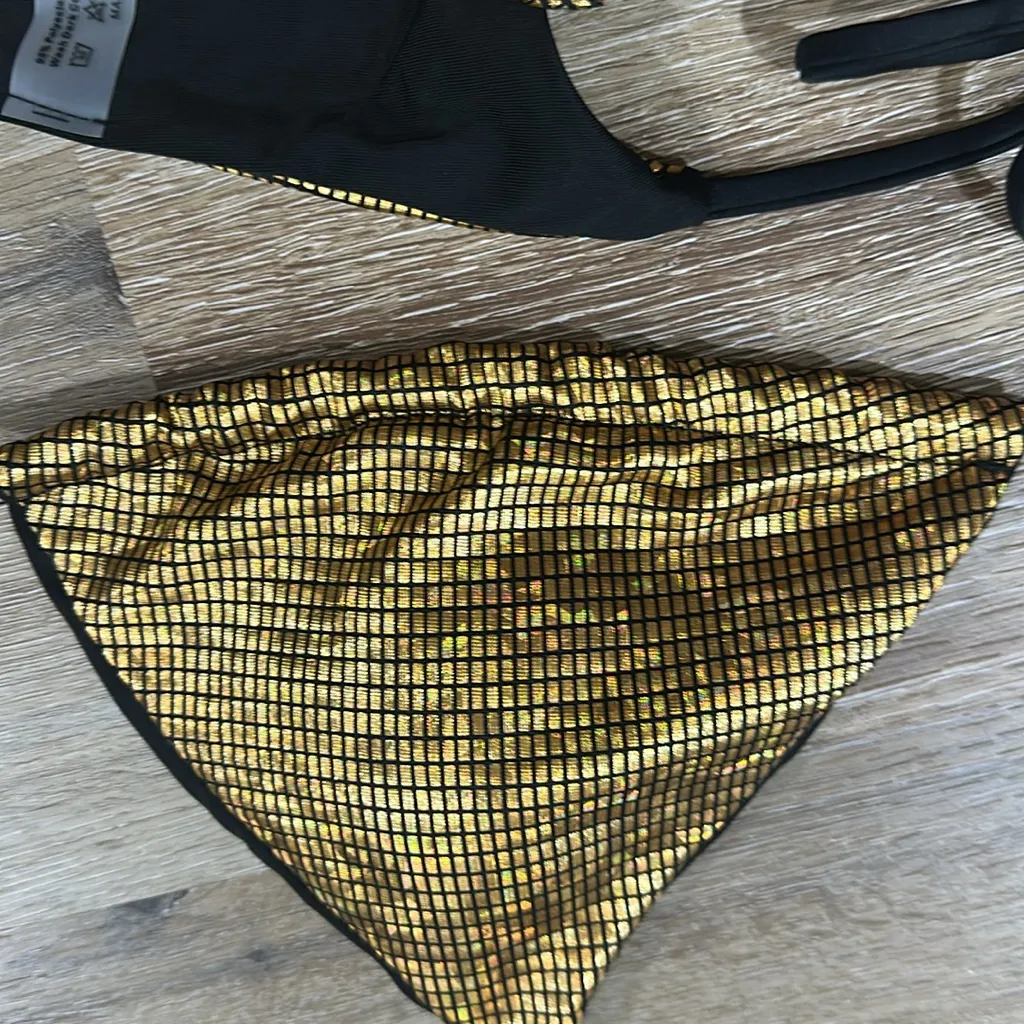Gold and Black Women's Bikini Set Size M - Image 2