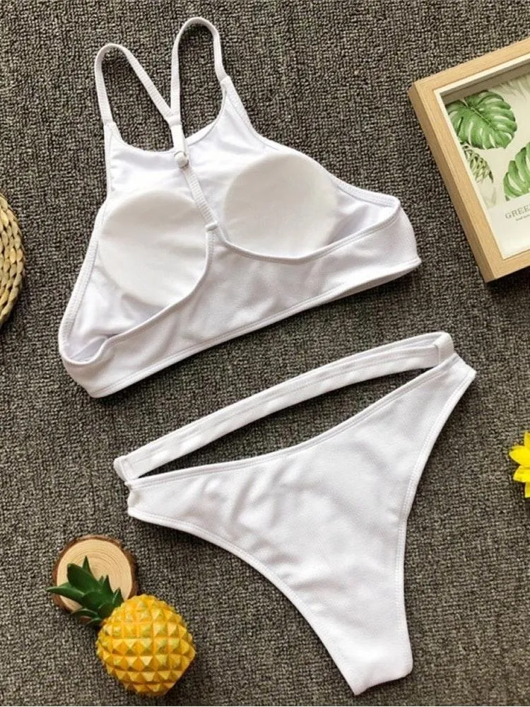 1637 Clearance white ribbed halter bikini - Image 6