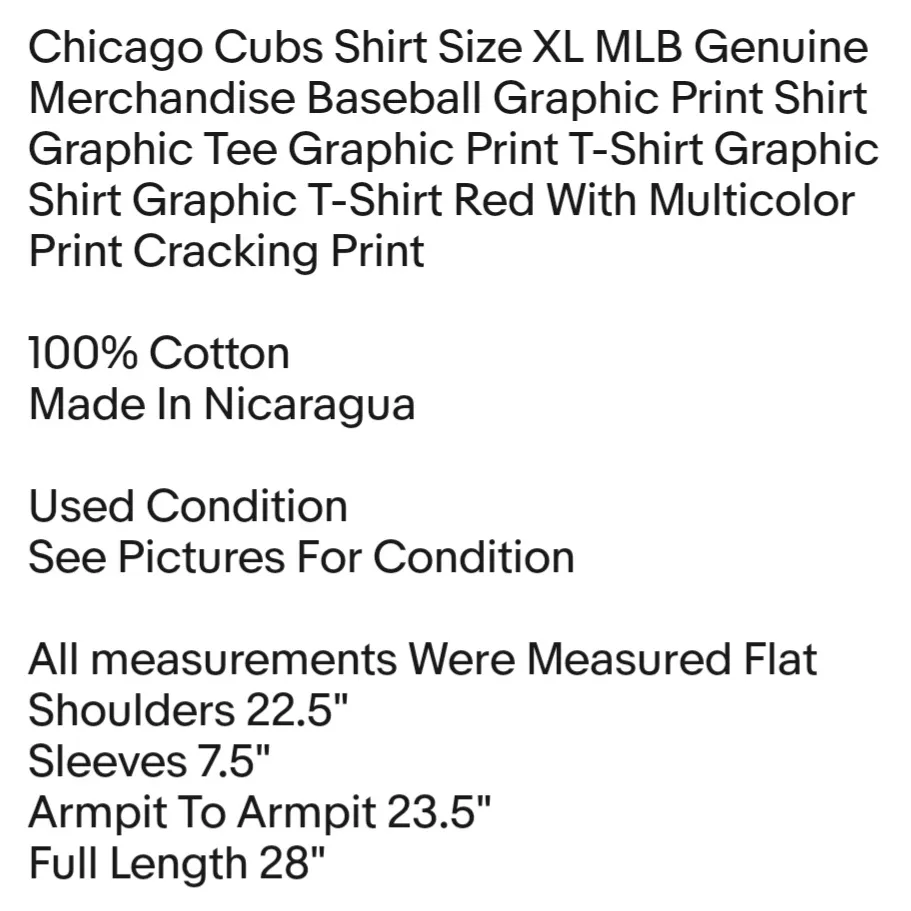 Chicago Cubs Shirt Size XL MLB Genuine Merchandise Baseball Graphic Print Shirt Graphic Tee Unisex T-shirt  - Image 2