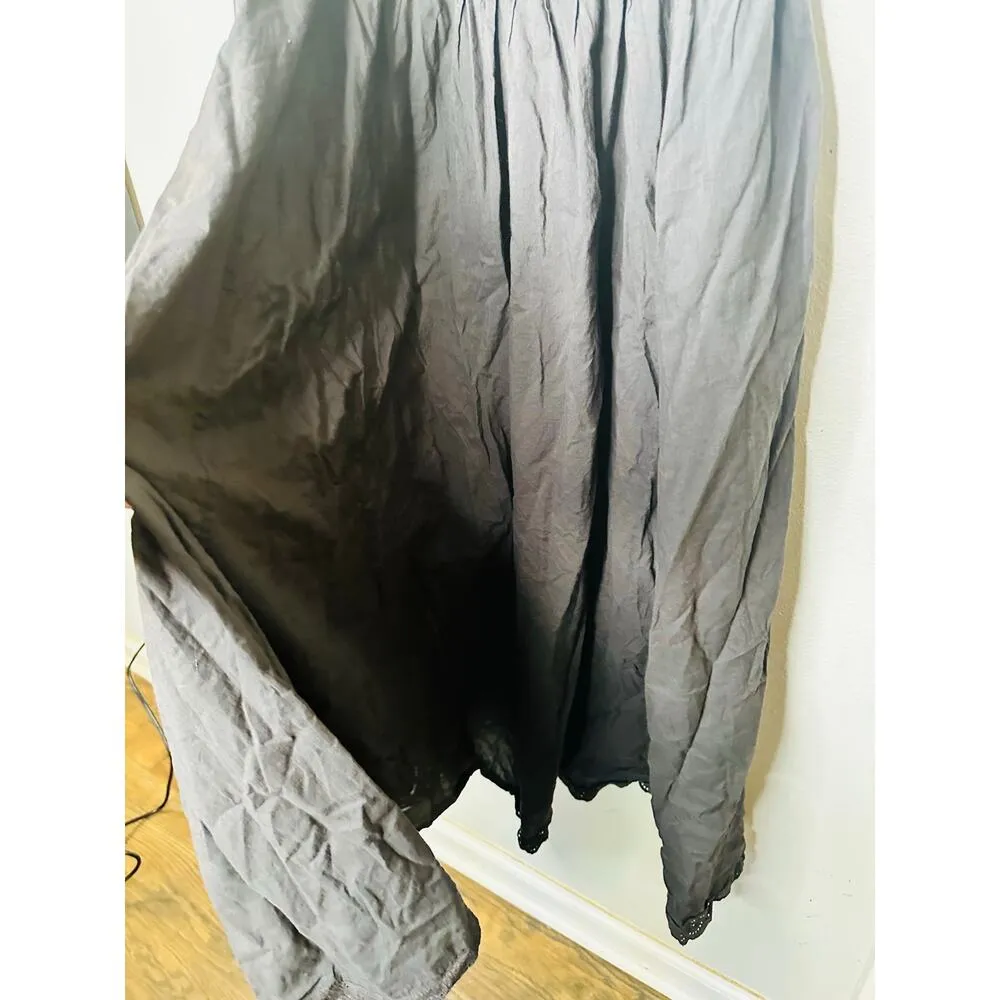 THE GREAT Black 100% Cotton Cachet Midi Lace Detail Button Midi Dress Size 2 - Image 9