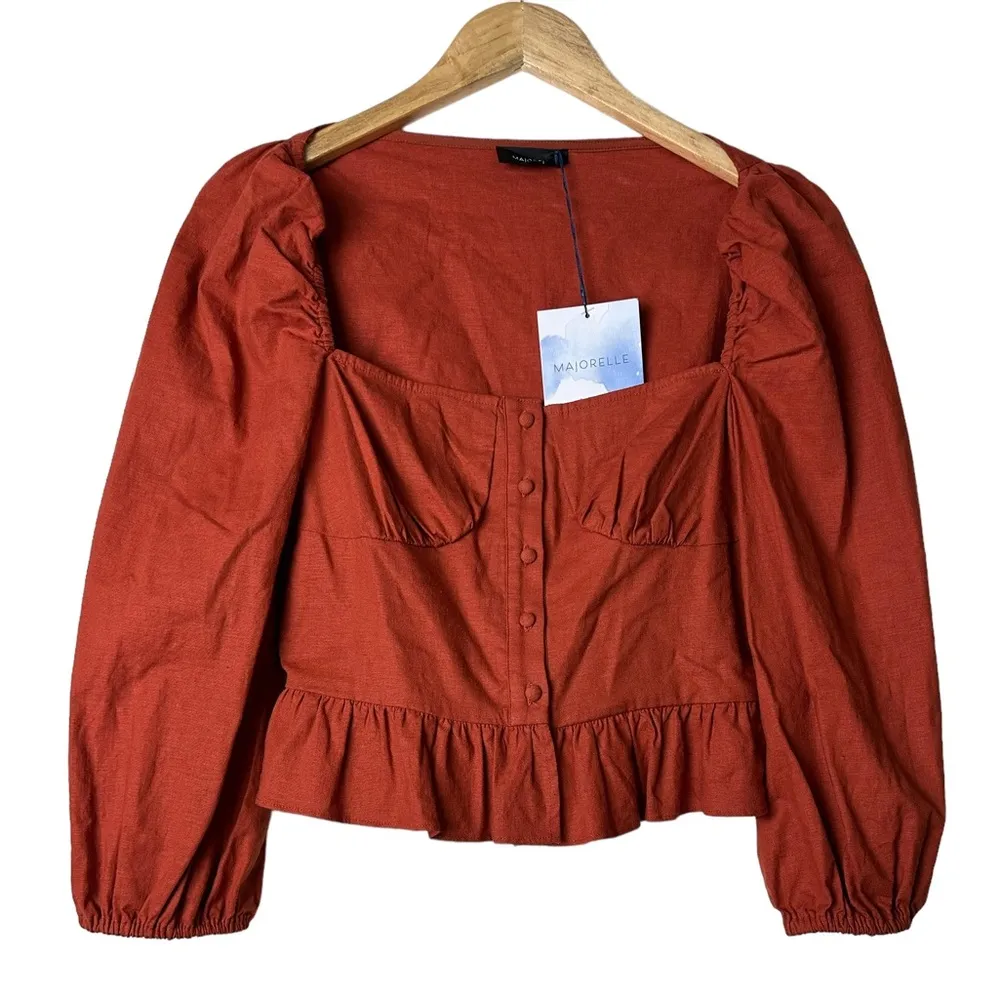 MAJORELL Ruffle Corset Bustier Crop Top Long Sleeve Womens Small - Image 2