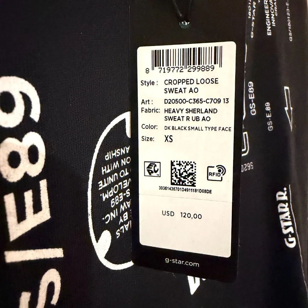 G-Star RAW D20500 Cropped Graphic Sweatshirt Black Size XS - Image 5