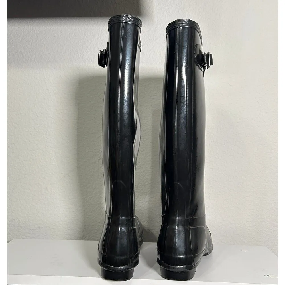 Hunter Original Tall Gloss Rain Boots Black Classic Black Women's Size 8 - Image 6