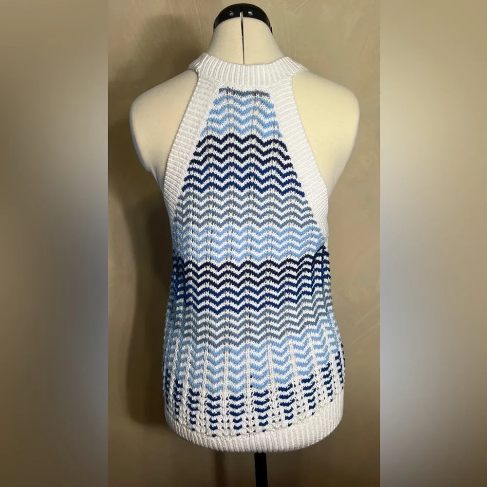 Loft Womens Maui Blue Textured Stripe knit Racerback Halter Sweater|Sz:L-Petite - Image 3