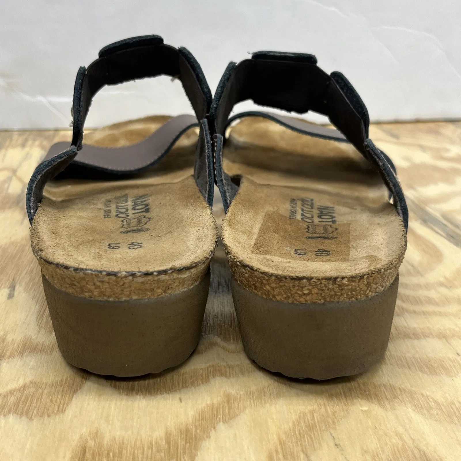 NAOT Ashley Brown Leather Slide Sandals EU Size 40 US 9 Low Wedge Bling Crystals - Image 8