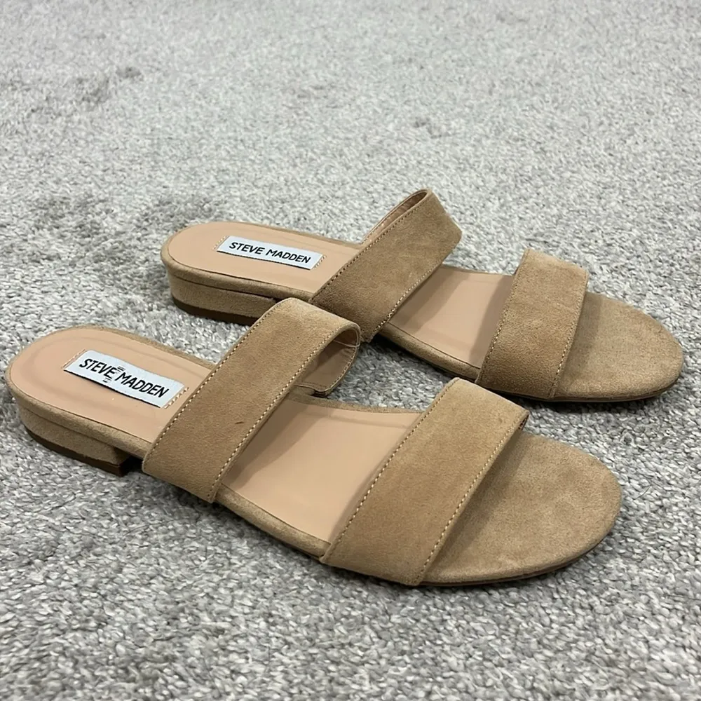 Steve Madden Size 7.5 Tan Beige Lacole Two Strap Slide Sandals - Image 7