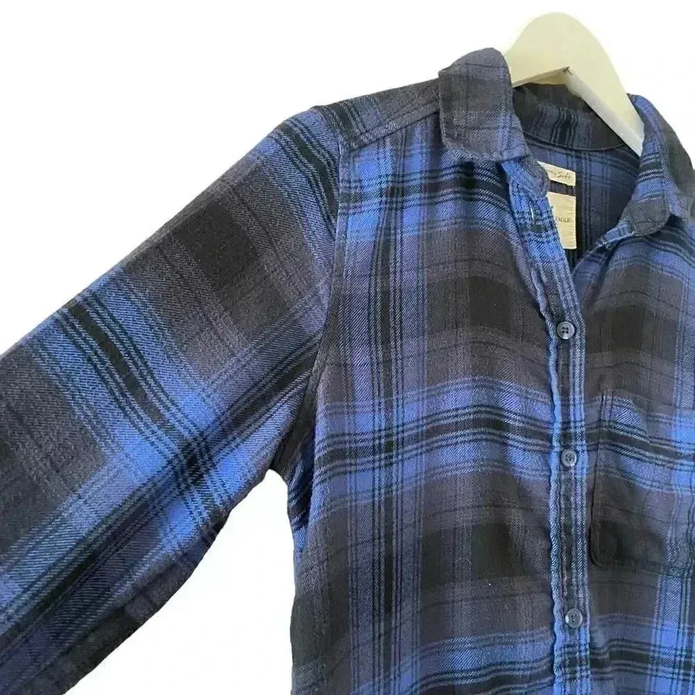 American Eagle Women’s Viscose Blend Soft Plaid Boyfriend Fit Long  SZ XS #1266 - Image 5