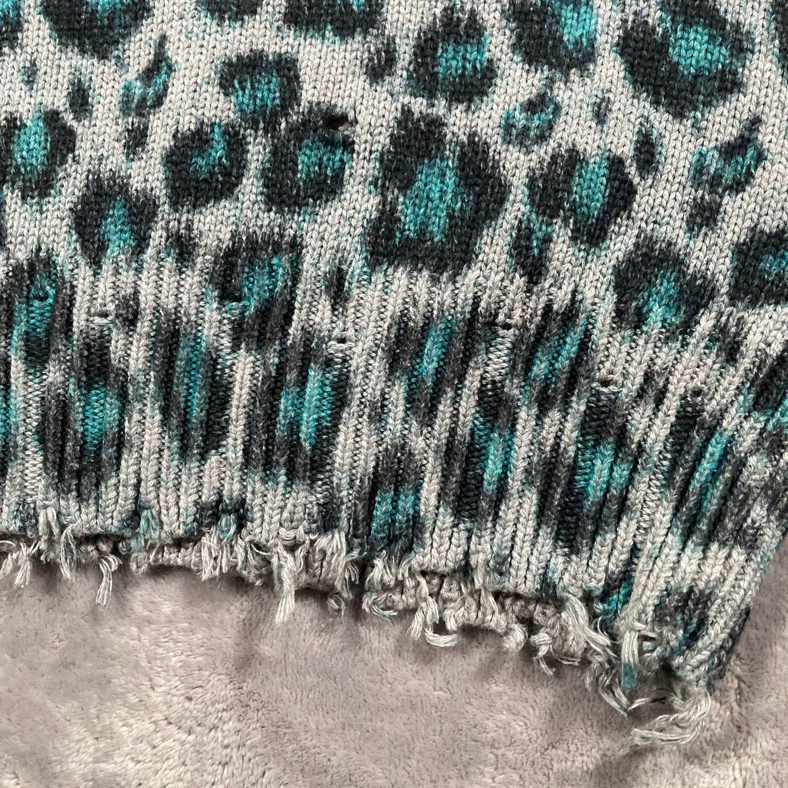 R13 Sweater Womens XXS Grey Blue Leopard Oversized Distressed Indie Boho Luxury - Image 10