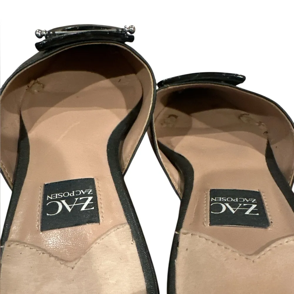 Zac Posen Vallerie Black Leather Mule Flat Slide Square Toe Silver Bar Shoes 6.5 - Image 6