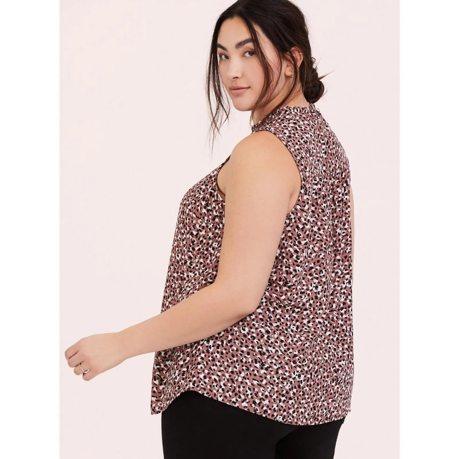 Torrid Animal Print Georgette Tank Top Mock Neck Ruffled Trim Blouse 3 (3X) - Image 12