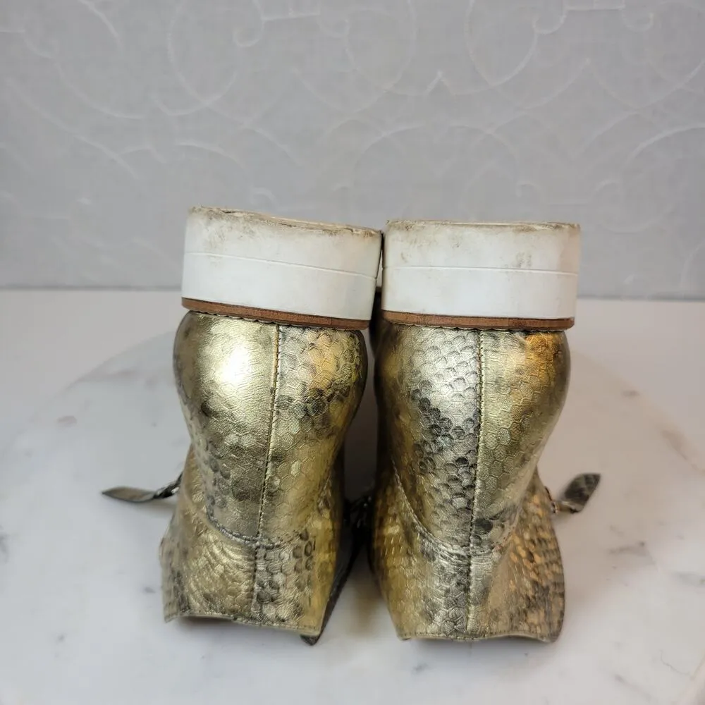 SILENT D Anthro OHMY Booties EU 38 US 7.5 Gold Leather Snakeskin Zipper Ankle - Image 11
