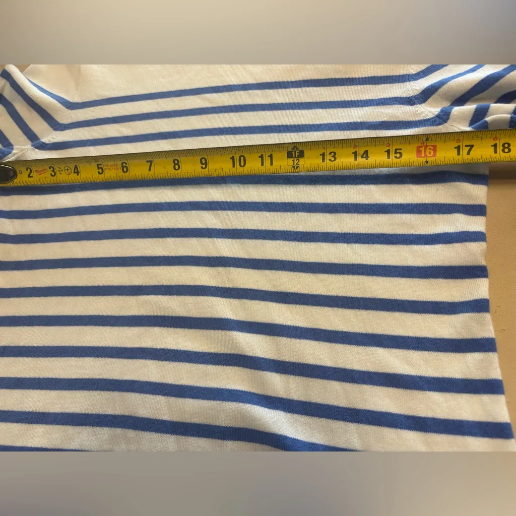 J Mclaughlin Crewneck Sweater Womens Medium Cream & Blue Stripe Long Sleeve - Image 8