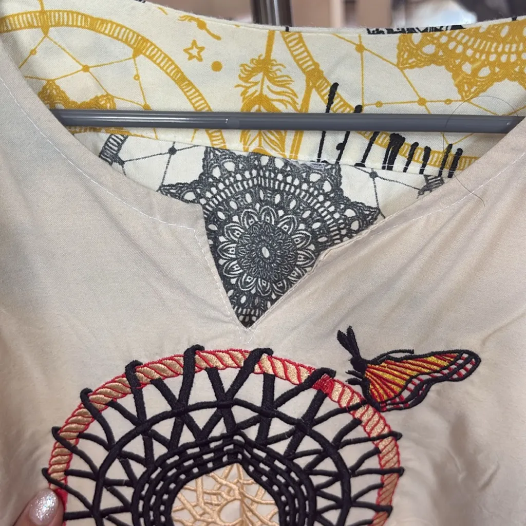 Bohemian Embroidered Kaftan with Dreamcatcher Design Black Size undefined - Image 9