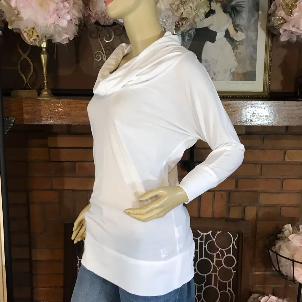 NEW YORK & COMPANY WHITE JERSEY KNIT COWL NECK LONG TUNIC (XS) - Image 3