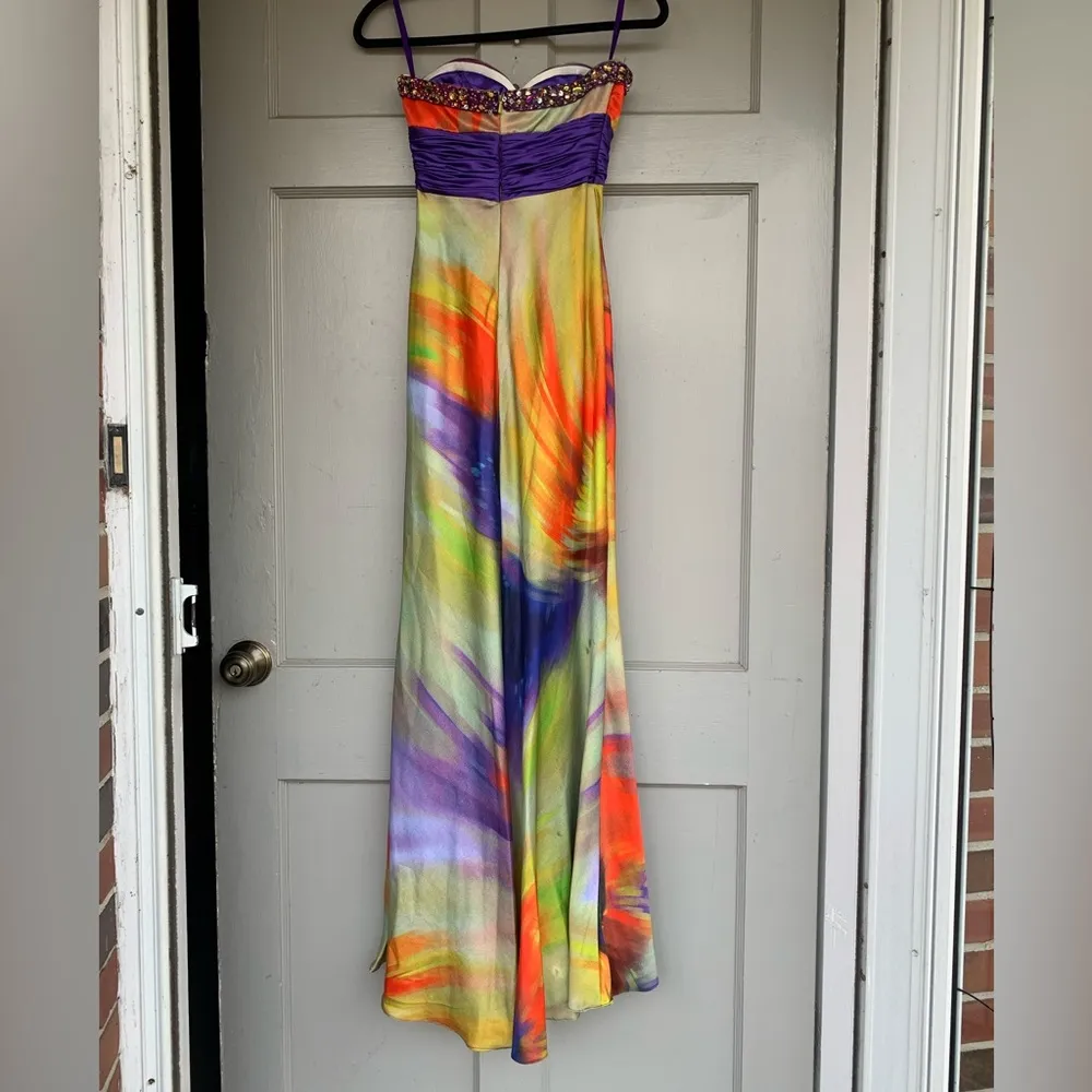 NINA CANACCI Strapless Formal Sequined Prom‎ Gown Dress 2 Purple Orange Green - Image 6