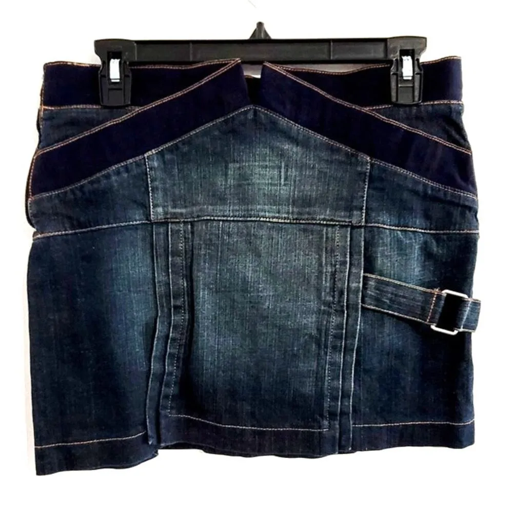 Vintage Emporio Armani Simin T Spa Denim Buckle Front Back Flaps Mini Skirt 6 - Image 2