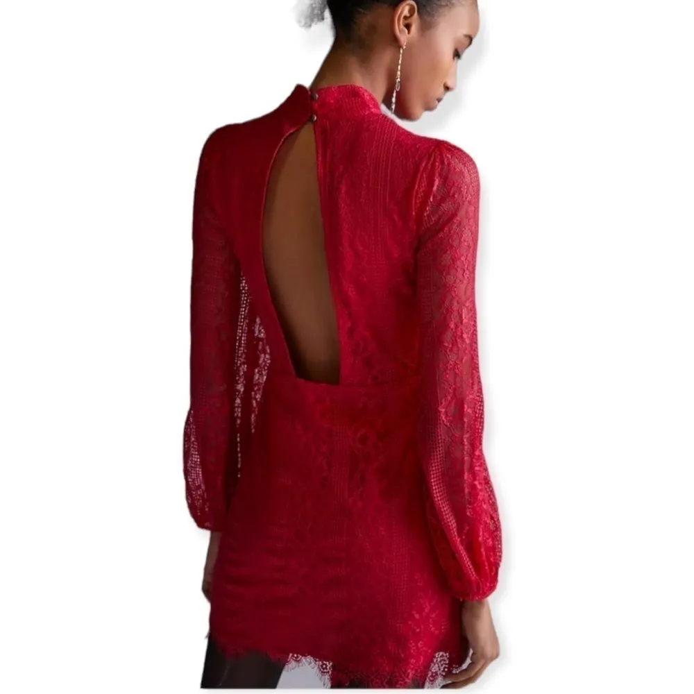 ANTHROPOLOGIE Maeve Open Back Lace Mini Dress Raspberry Size 12P NEW $190 - Image 10