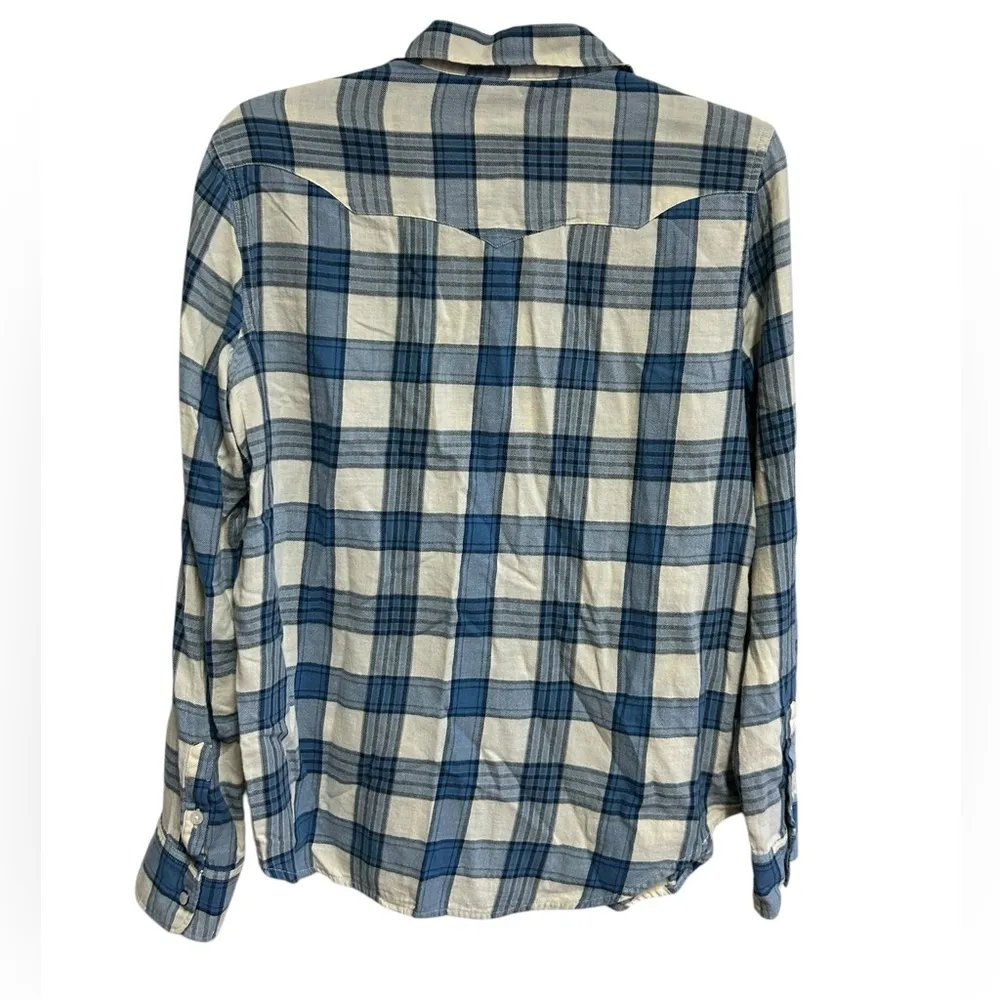 Chaps Shirt Size Large Pearl Snap Blue White Plaid Western Rodeo Cowgirl - Image 4