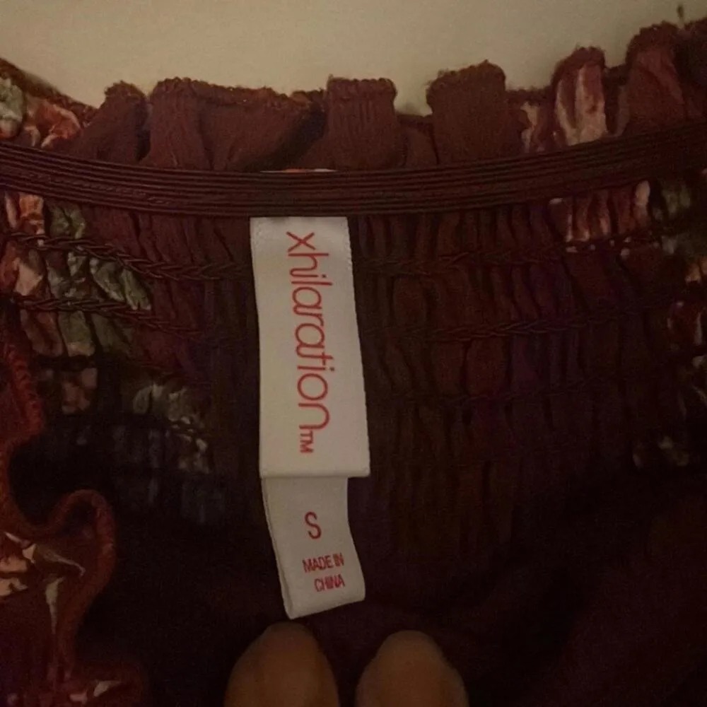 Xhiliration Red Floral Boho Fall Smocked Dress Preppy Dark Academia POCKETS - Image 7