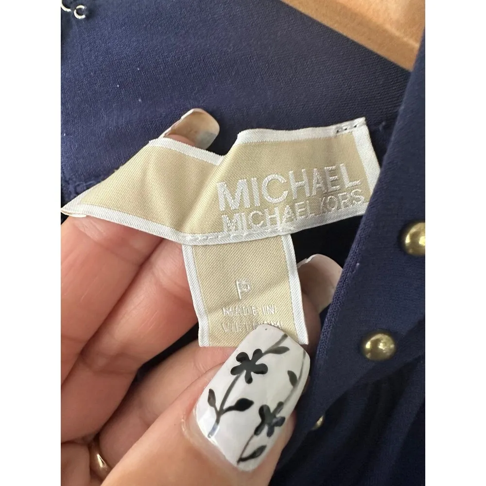 Michael Kors Navy Embellished Studded Trim Front Tie Neck Classy Jumpsuit XS 2 Blue - Image 8